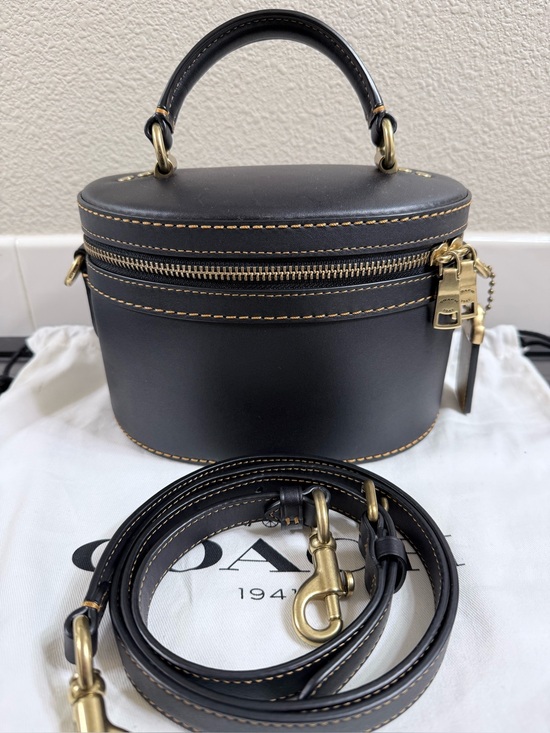 Coach Handbags - Coach Black Leather Oval Vanity Crossbody with Gold Hardware